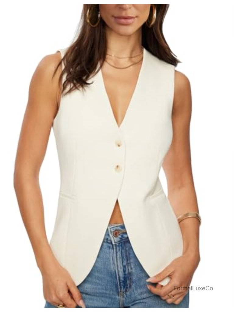 Business Sleeveless V-Neck Button Vest Fully Lined Suit Jacket Waistcoat